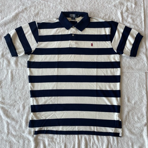 NWT Vintage Polo Ralph Lauren Mens Polo Shirt Blue & White Stripes, Sz Large - Picture 2 of 3